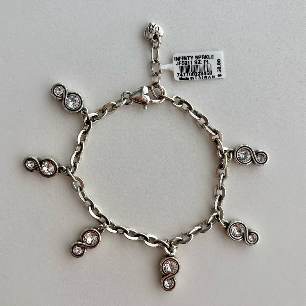 Brighton Silver Infinity Sparkle Charm Bracelet with Clear Stones